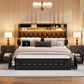 Queen Size Velvet Upholstered Platform Bed with 4 Storage Drawers S71755