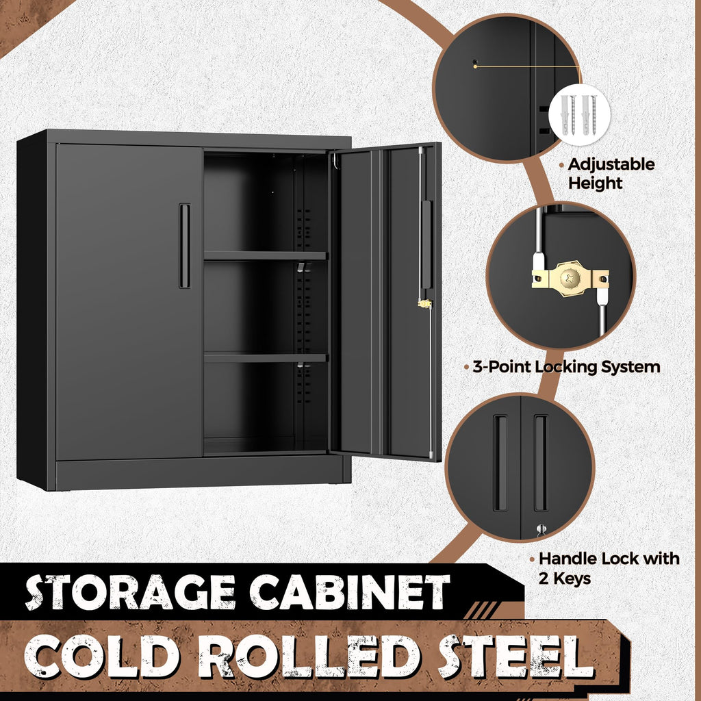 Black Metal Storage Cabinet with Locking Doors and Shelves H43704