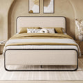 Full Metal Bed Frame with Upholstered, Beige Q69959