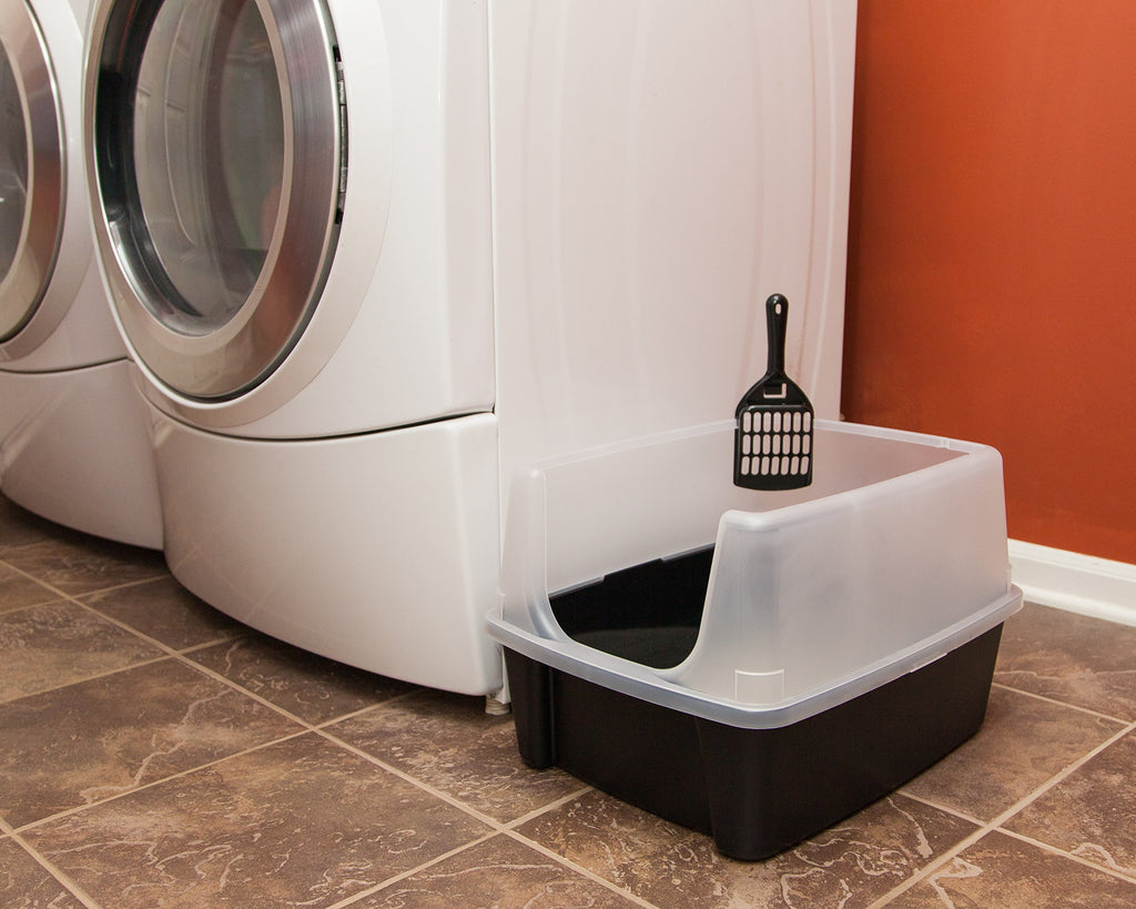 High Sided Cat Litter Box with Scatter Shield, Black P8306