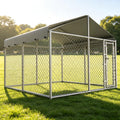 10 x 10 x 6.56 ft Galvanized Chain Link Dog Kennel with Roof T72478