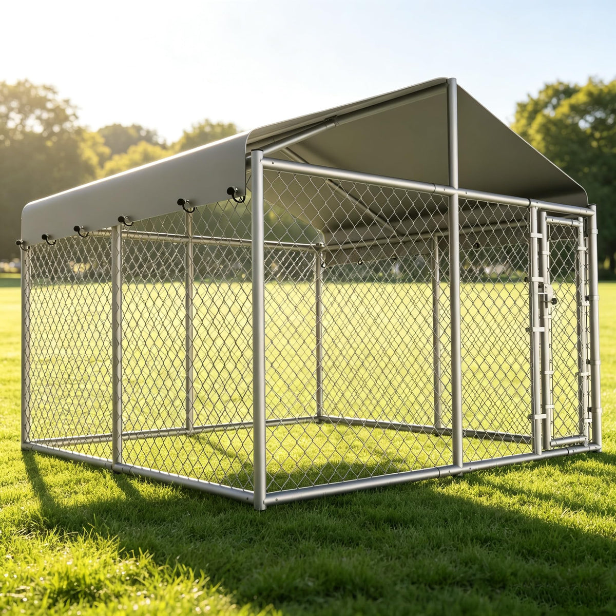 10 x 10 x 6.56 ft Galvanized Chain Link Dog Kennel with Roof T72478