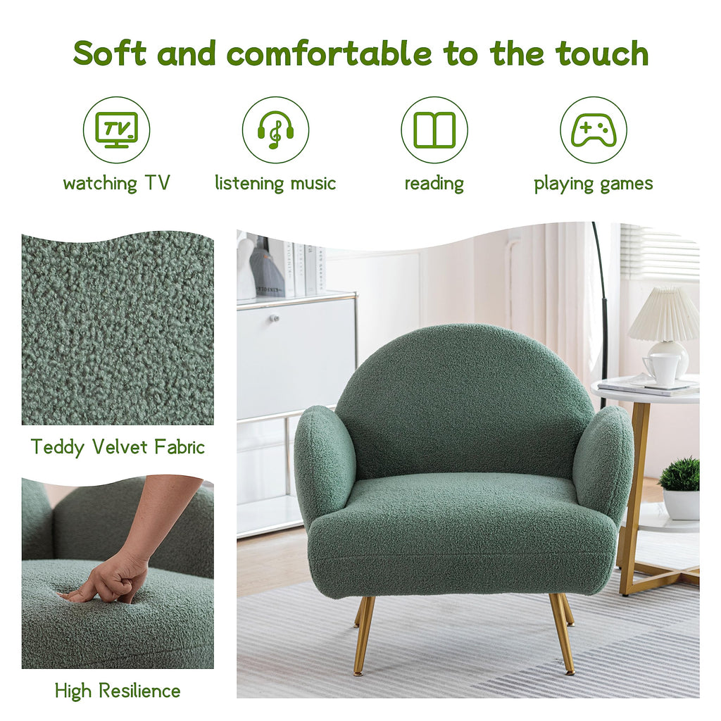 Green Sherpa Accent Chair Set of 2 with Gold Legs N12427