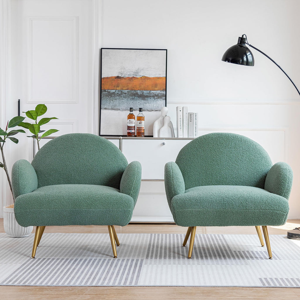 Green Sherpa Accent Chair Set of 2 with Gold Legs N12427