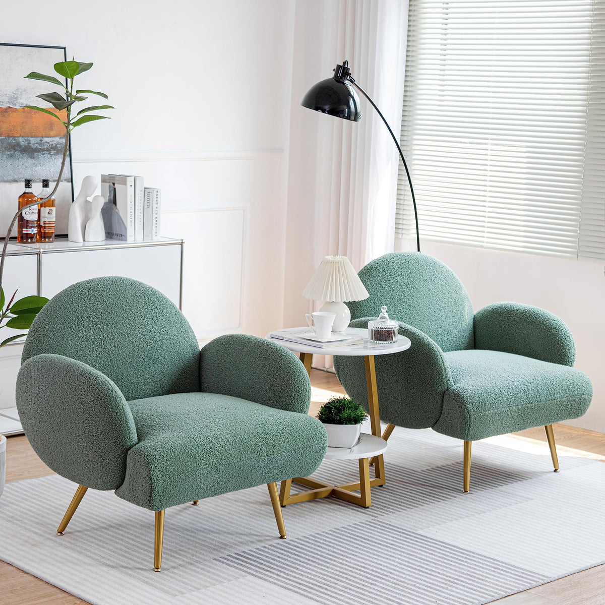 Green Sherpa Accent Chair Set of 2 with Gold Legs N12427