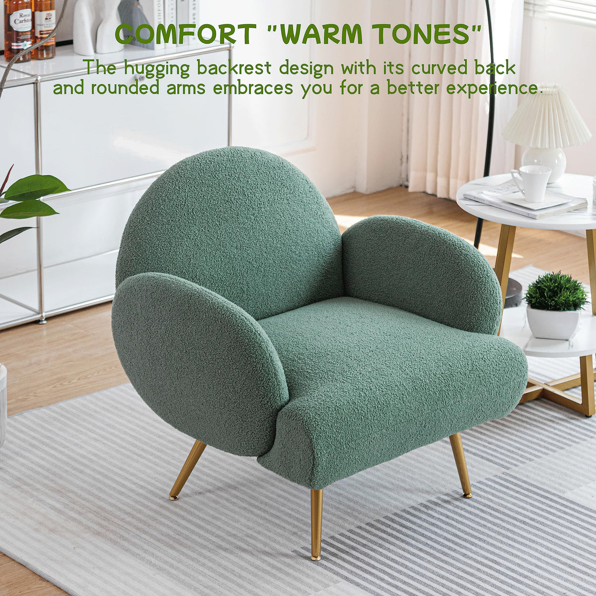 Green Sherpa Accent Chair Set of 2 with Gold Legs N12427